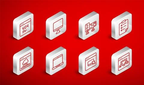 Set line Browser with shield, Computer monitor screen, Clipboard checklist,.. Stock Illustration