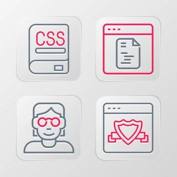 Set line Browser with shield, Hacker or coder, Software and Books about 스톡 일러스트