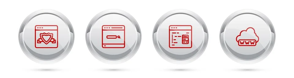 Set line Browser with shield, Search engine, Software and Web development Illustrazione stock