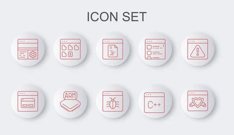 Set line Browser with shield, Search engine, Software, Debugging, files Stock Illustration