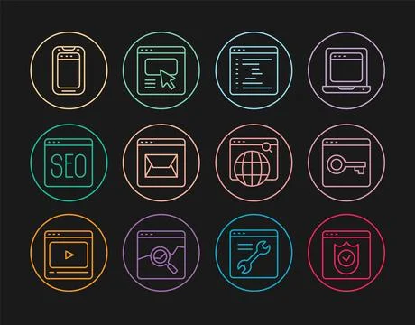 Set line Browser with shield, Secure your site HTTPS, SSL, window, Website and Illustration