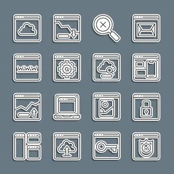 Set line Browser with shield, Secure your site HTTPS, SSL, Web developer pr.. Stock Illustration