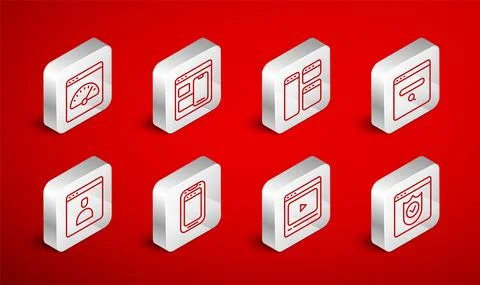 Set line Browser with shield, Web developer programming code, window, Search 스톡 일러스트