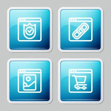 Set line Browser with shield, window, Photo retouching and Online shopping on Illustrazione stock