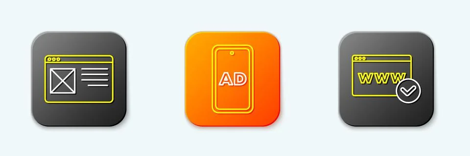 Set line Browser window, Advertising and Website template icon. Vector Stock Illustration