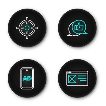 Set line Browser window, Advertising, Customer product rating and Target sp.. Stock Illustration