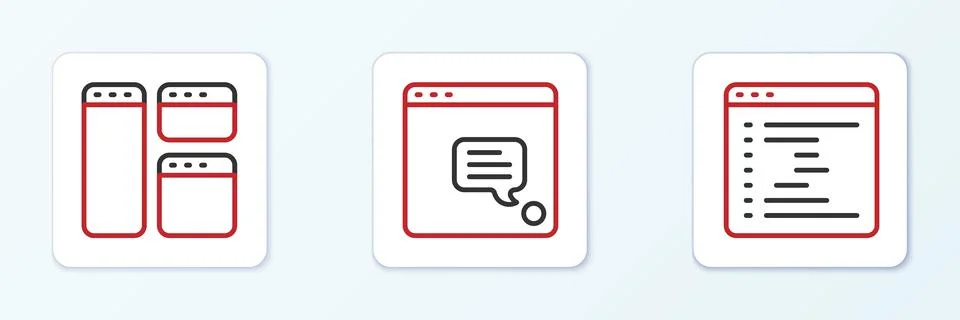 Set line Browser window,  and New chat messages notification icon. Vector 库存插图