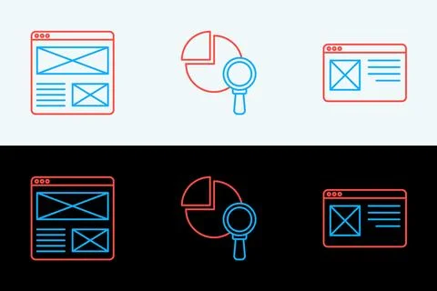 Set line Browser window,  and Magnifying glass and analysis icon. Vector 库存插图