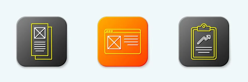 Set line Browser window,  and Clipboard with graph chart icon. Vector 스톡 일러스트