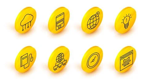 Set line Browser window, Clock, Computer network, Electronic book with mouse Stock Illustration