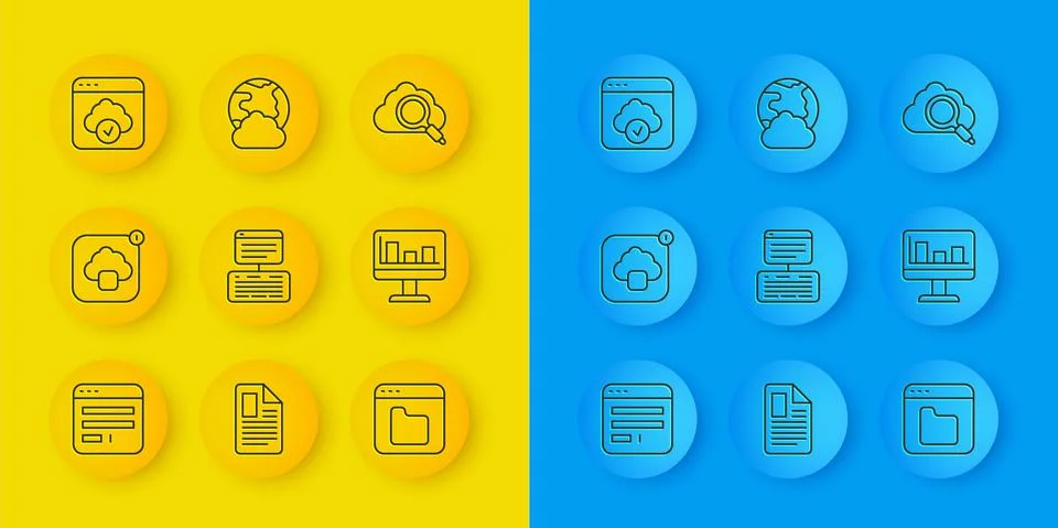 Set line Browser window, Cloud technology data transfer, Server, Data, Web 스톡 일러스트