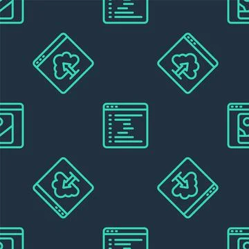 Set line Browser window, Cloud upload and Photo retouching on seamless pattern イラスト素材