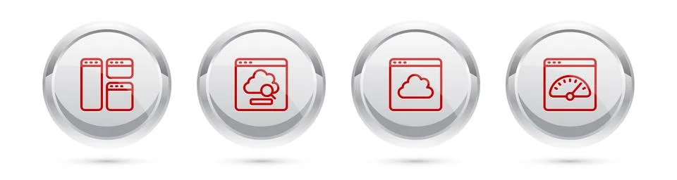 Set line Browser window, Cloud technology data transfer, and Digital speed meter Stock Illustration