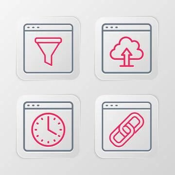 Set line Browser window, Cloud upload and icon. Vector 库存插图