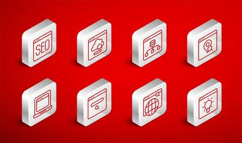 Set line Browser window, Cloud technology data transfer, Server, Data Stockillustratie