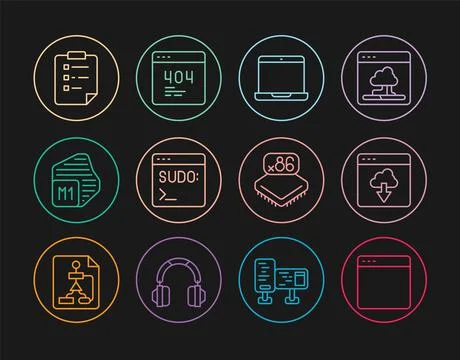 Set line Browser window, Cloud technology data transfer, Laptop, Code termi.. Stockillustratie