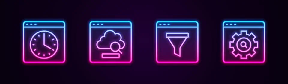 Set line Browser window, Cloud technology data transfer,  and setting. Glow.. Stock-Illustration
