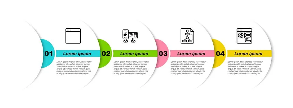 Set line Browser window, Computer monitor screen, Flowchart and setting Stock Illustration