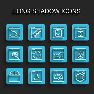 Set line Browser window, Create account screen, Financial growth decrease Illustrazione stock