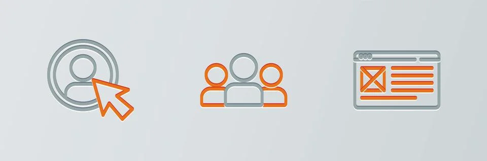 Set line Browser window, Create account screen and Users group icon. Vector 库存插图