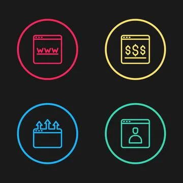Set line Browser window, Create account screen, Online shopping on and  ico.. 스톡 일러스트