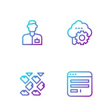 Set line Browser window, Data stream, Analyst engineer and Cloud technology data Stock Illustration