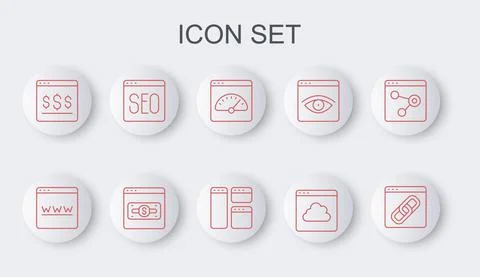 Set line Browser window, Digital speed meter, Cloud technology data transfer 스톡 일러스트