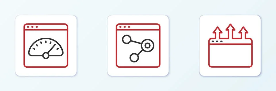 Set line Browser window, Digital speed meter and icon. Vector イラスト素材