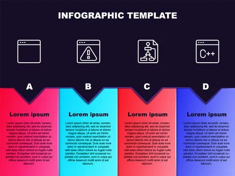 Set line Browser window, with exclamation mark, Flowchart and Software. Business イラスト素材