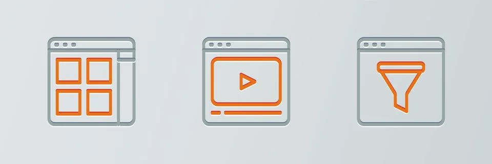 Set line Browser window, files and Online play video icon. Vector イラスト素材