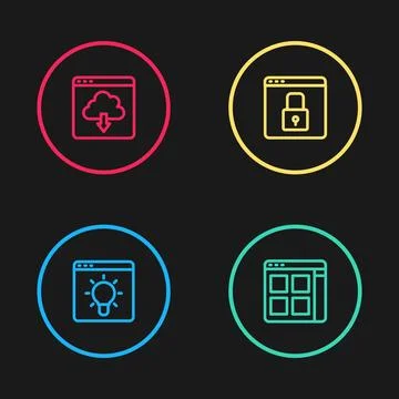 Set line Browser window, files, Secure your site with HTTPS, SSL and Cloud Иллюстрация