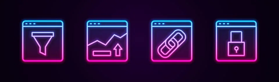 Set line Browser window, Financial growth increase, and Secure your site with 库存插图