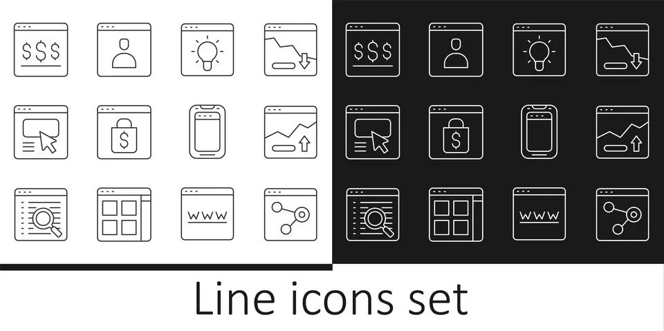 Set line Browser window, Financial growth increase, Online shopping on screen イラスト素材