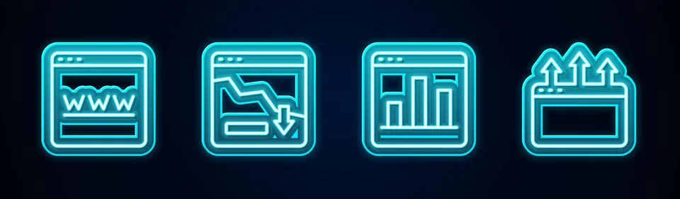 Set line Browser window, Financial growth decrease, Graph chart infographic and 库存插图