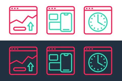 Set line Browser window, Financial growth increase and Web developer programming Stock Illustration