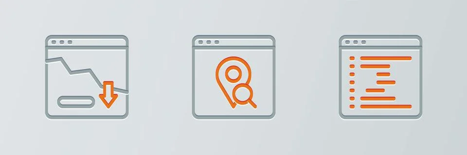 Set line Browser window, Financial growth decrease and Infographic of city map Illustrazione stock