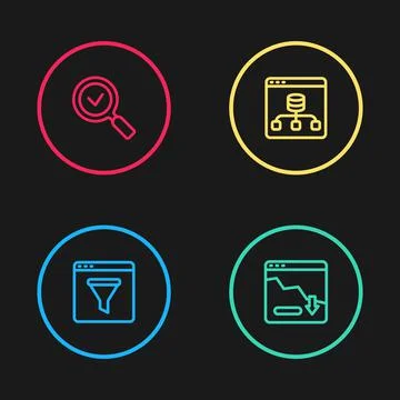 Set line Browser window, Financial growth decrease, Server, Data and Magnifying 库存插图