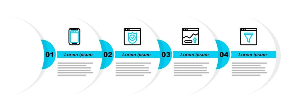Set line Browser window, Financial growth increase, with shield and Mobile phone Stock Illustration
