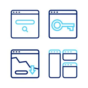 Set line Browser window, Financial growth decrease, Secure your site with H.. Illustrazione stock