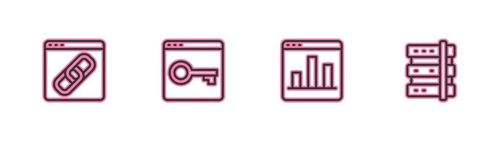 Set line Browser window, Graph chart infographic, Secure your site with HTTPS Illustration