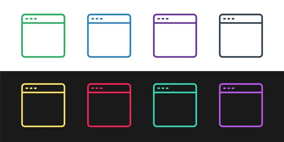 Set line Browser window icon isolated on black and white background. Vector 스톡 일러스트