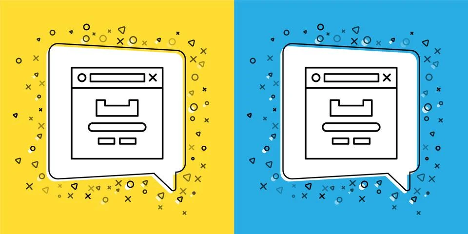 Set line Browser window icon isolated on yellow and blue background. Vector Stockillustratie