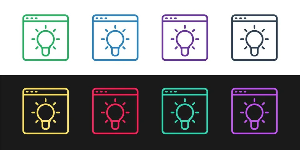 Set line Browser window icon isolated on black and white background. Vector イラスト素材