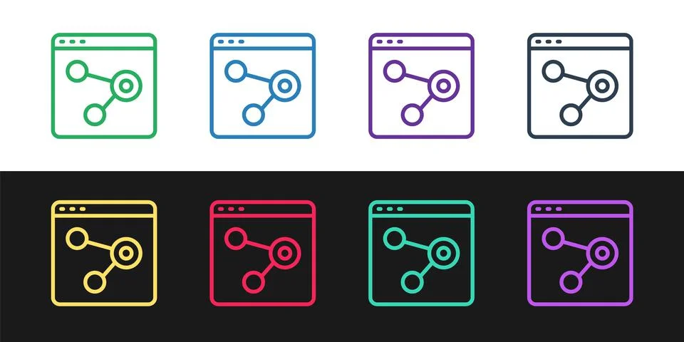 Set line Browser window icon isolated on black and white background. Vector Stockillustratie