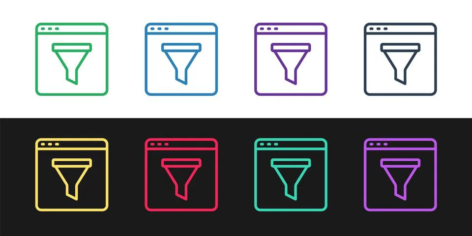 Set line Browser window icon isolated on black and white background. Vector Stockillustratie