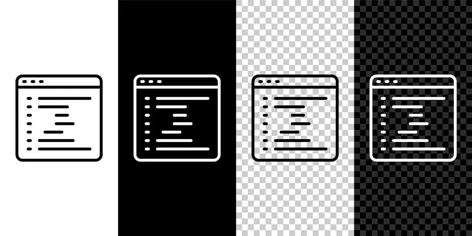 Set line Browser window icon isolated on black and white, transparent background Stock Illustration