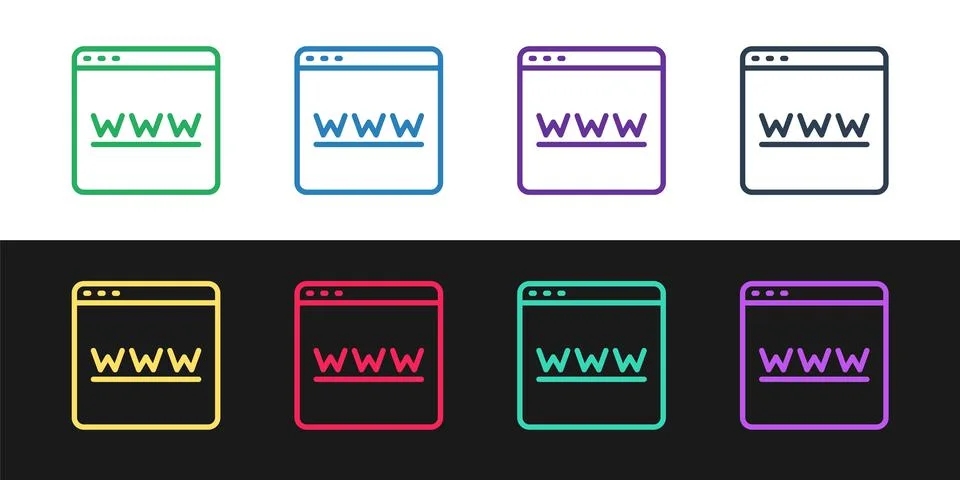 Set line Browser window icon isolated on black and white background. Vector Stockillustratie