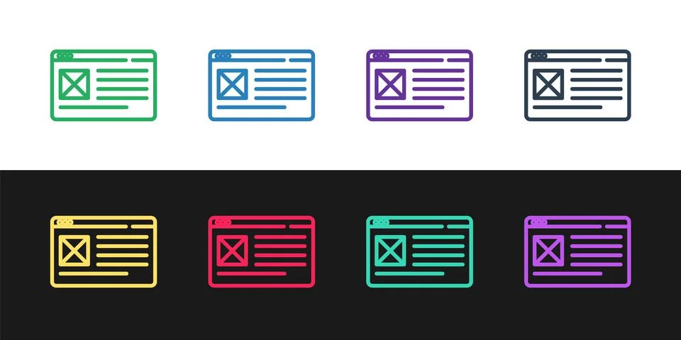 Set line Browser window icon isolated on black and white background.  Vector Stockillustratie
