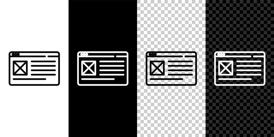 Set line Browser window icon isolated on black and white background. Vector Stockillustratie