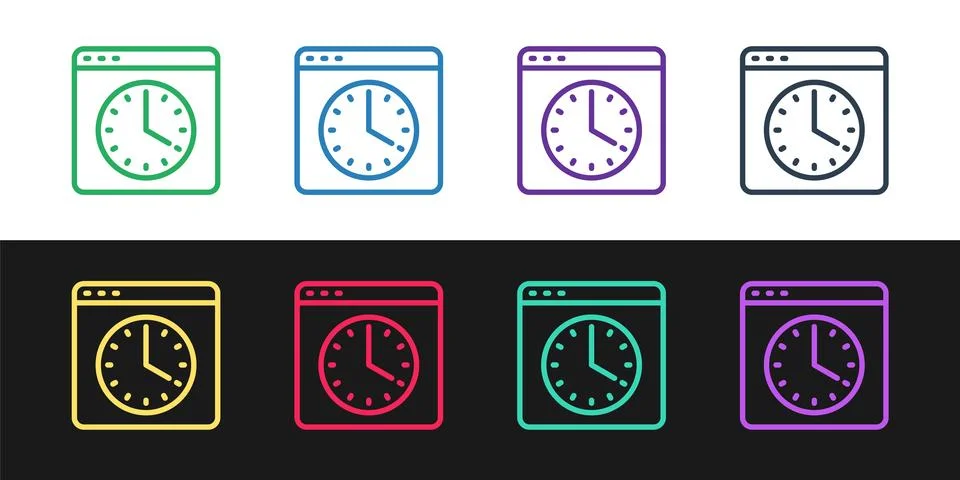 Set line Browser window icon isolated on black and white background.  Vector Illustrazione stock